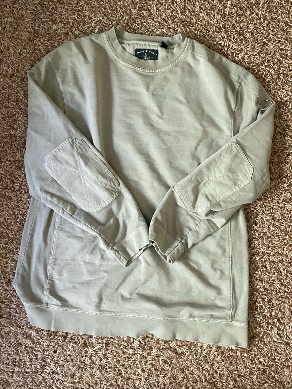 Kong Men's Crewneck Sweater in Light Olive with Elbow Patches